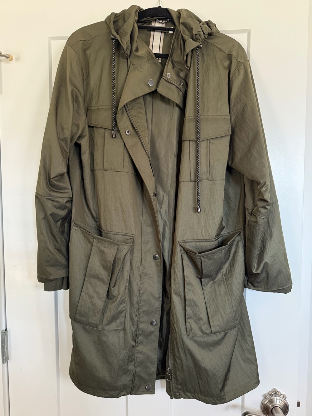 Mint Velvet Striped Trench Coat in Green Size Medium